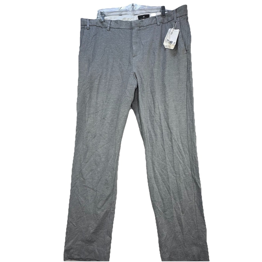 New H&M Men Slim Fit Coupe Etroite Pants Size 42 X 30 Grey Striped Preppy Office